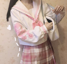 Harajuku Sailor Uniform Style Top with Dragon Sleeve Print (Black/Pink)