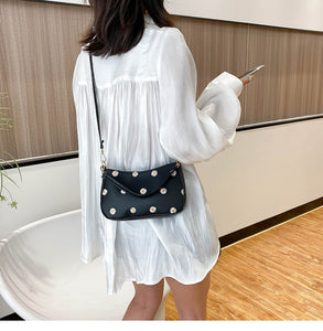 Korean Style Embroidered Daisy Shoulder Bag
