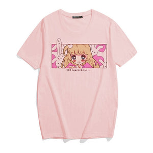 Harajuku Anime Girl Little Sister T-shirt (White/Pink)