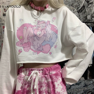 Harajuku Kawaii Fashion Anime Menhera Girl Cropped Sweatshirt