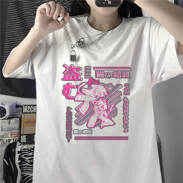 Harajuku Yami Kawaii Fashion Catgirl Fight T-shirt (3 Colors)