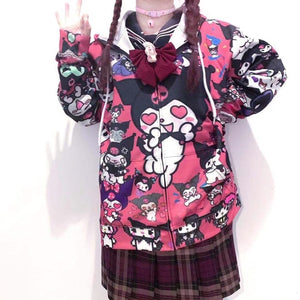 Plus Size Harajuku Kawaii Fashion E-girl Kuromi My Melody Hello Kitty Windbreaker Jacket (3 Colors)