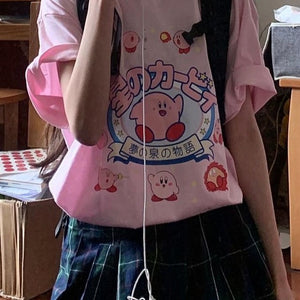 Harajuku 90s Kawaii Kirby T-shirt (Black/Pink/White)