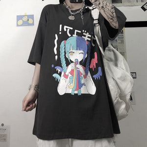 Plus Size Harajuku Yami Kawaii Fashion Pastel Anime Girl T-shirt (White/Black)