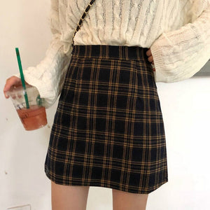 Korean Style Classic A-line Checkered Mini Skirt (Brown/Navy)