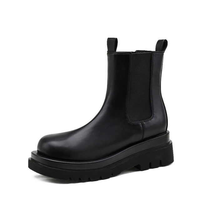 国内で当店のみ Hanqiaoriji - Chunky Leather Chelsea Boots Harajuku Korean Style Chunky Sole Chelsea Boots – The Kawaii