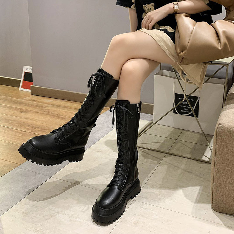 Harajuku Fall Winter Long Lace Up Combat Boots – The Kawaii Factory