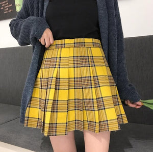 Plus Size Harajuku Kawaii 90s Fashion Style Yellow Plaid Pleated Skirt ...