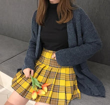Plus Size Harajuku Kawaii 90s Fashion Style Yellow Plaid Pleated Skirt
