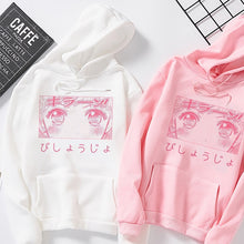 Harajuku Kawaii Fashion Anime Girl Eyes Hoodie (White/Pink/Grey)