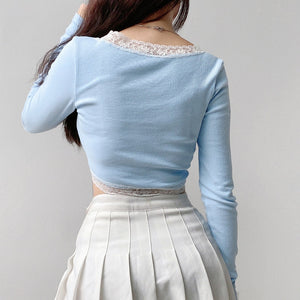 Harajuku Korean Style Lace Trim Cropped Cardigan