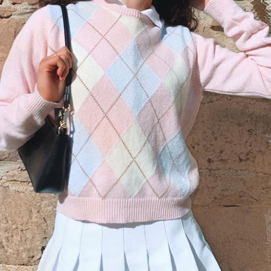 Harajuku Kawaii Fashion Pastel Diamond Knit Sweater