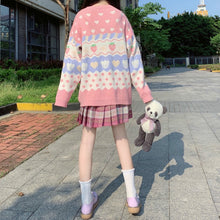 Harajuku Kawaii Fashion Pastel Strawberry Polka Dot Knit Sweater