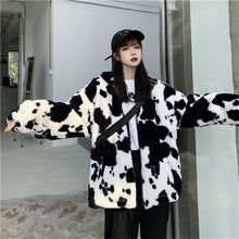 Kawaii Aesthetic Korean Street Fashion K-pop Cowgirl Y2K Cow Print Long Faux Fur Jacket