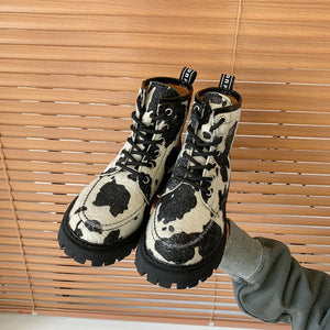 Harajuku Kawaii Style Cow Print Combat Boots