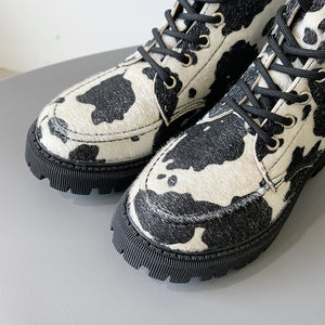 Harajuku Kawaii Style Cow Print Combat Boots