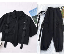 K-pop Korean Street Fashion Cargo Pants Cropped Shirt Two Piece Set