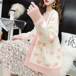 Harajuku Kawaii Fashion Cozy Heart Cardigan (Pink/White) – The
