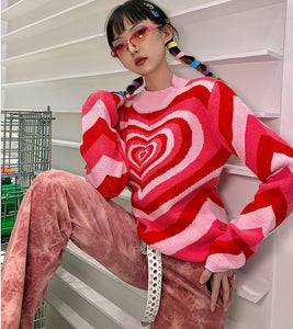 Harajuku Kawaii Fashion Y2K Heart Knit Sweater