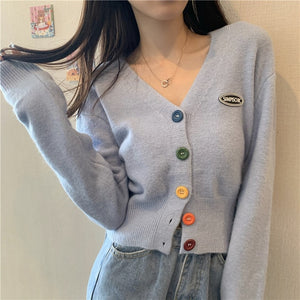Harajuku Kawaii Fashion Rainbow Button Cropped Cardigan