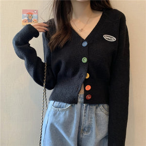 Harajuku Kawaii Fashion Rainbow Button Cropped Cardigan