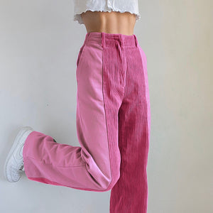 Japanese Kawaii Pink Corduroy Pants For Women Soft Plaid Wide Leg Loose Trousers  Women With Love Heart Patchwork Cute And Fashionable 211112 From Dou02,  $20.74