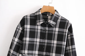 Blackpink Jennie Kim Inspired Short Plaid Gray Flannel Shirt