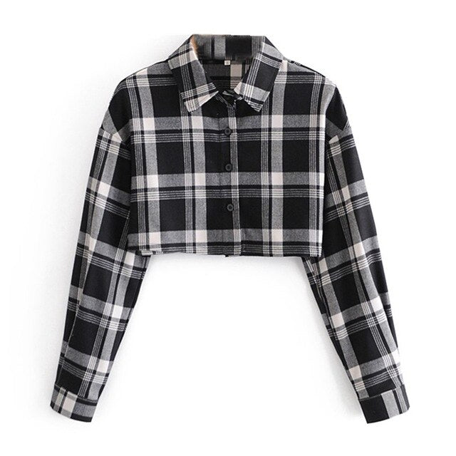 Flannel Crop Shirt-Jacket in Plaid