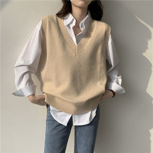 Korean Style Basic V-neck Neutral Color Knit Vest