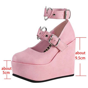 Harajuku Kawaii Fashion Heart Buckle Platform Shoes
