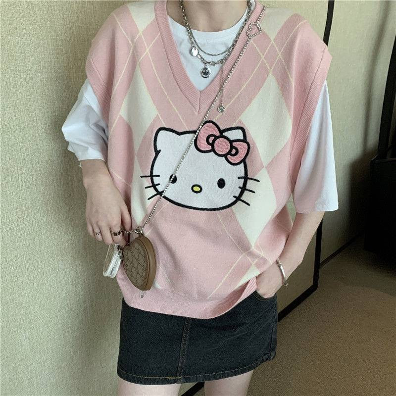 Harajuku Kawaii Fashion Hello Kitty Vest (Black/Pink/Grey) – The Kawaii ...