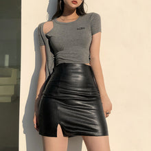 Harajuku Korean Fashion Y2K Gothic Leather Slit Mini Skirt