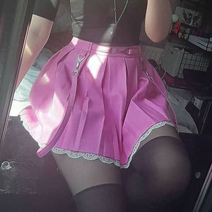 Harajuku Kawaii Fashion Lace Trim Tennis Skirt (Pink/Black)