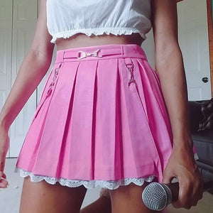 Harajuku Kawaii Fashion Lace Trim Tennis Skirt (Pink/Black)