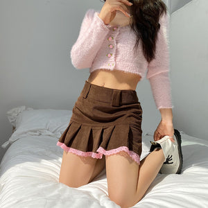 Harajuku Kawaii Fashion Y2K Brown Corduroy Mini Skirt
