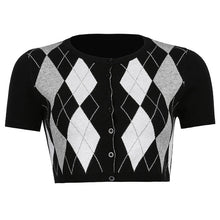 Harajuku Kawaii Fashion Y2K Cropped Diamond Cardigan (White/Black/Brown)