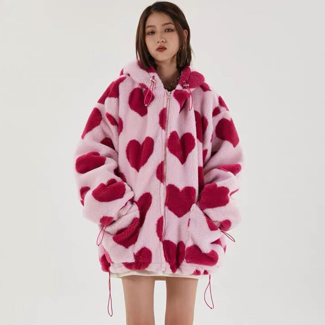 Heart print fur on sale coat