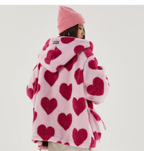 Harajuku Kawaii Aesthetic Korean Y2K Pink Heart Print Overzised Faux Fur Coat