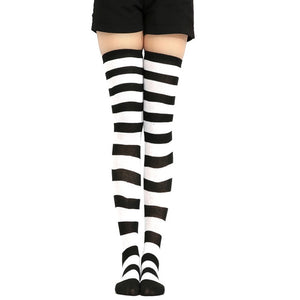 black and white thigh high striped socks