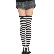 black and white thigh high striped socks thin narrow stripes