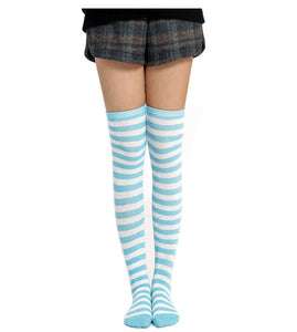 white and blue teal turquoise mint green thigh high striped socks
