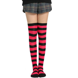 black and red thigh high striped socks