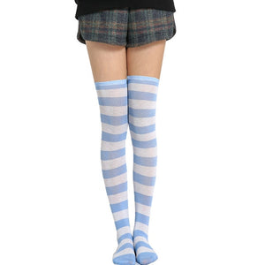 baby blue and white thigh high striped socks