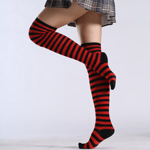 black and red thigh high striped socks thin narrow stripes