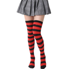 black and red thigh high striped socks