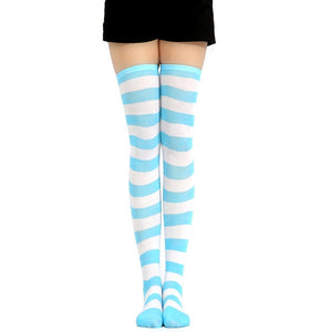 hatsune miku cosplay socks teal and white thigh high striped socks