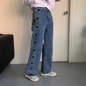 Harajuku Korean Style Adjustable Waist Wide Leg Jeans (Light Blue