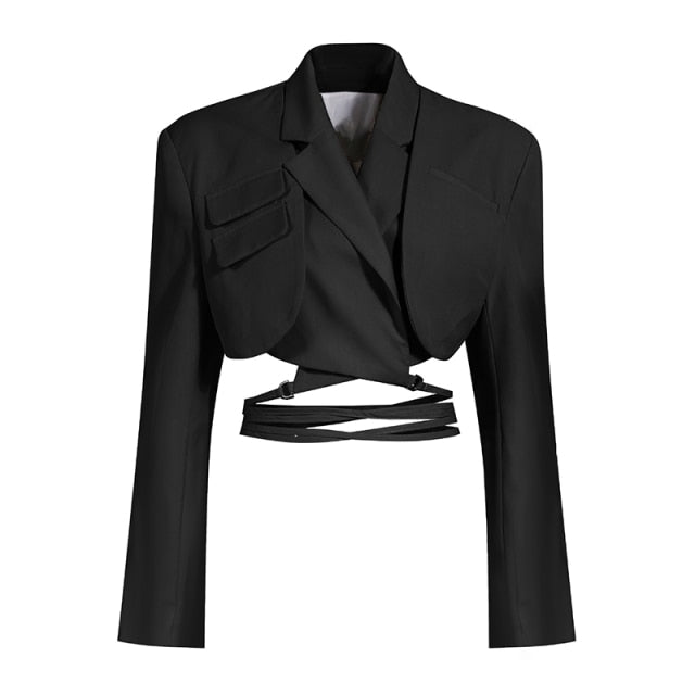 Ulzzang Korean Fashion Cropped Waist Wrap Blazer – The