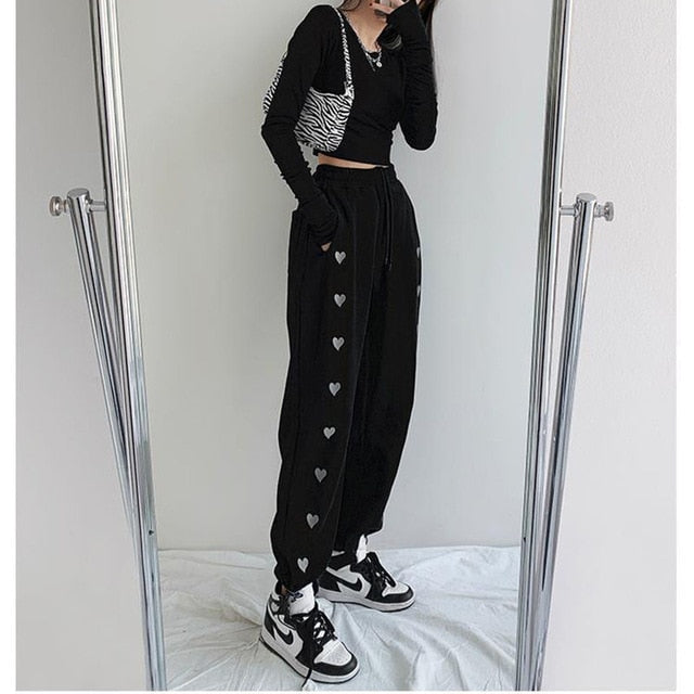 Harajuku Korean Style Summer White Sweatpants Heart