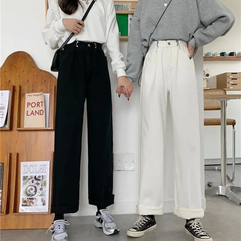 Harajuku Korean Style Adjustable Waist Wide Leg Jeans – The Kawaii